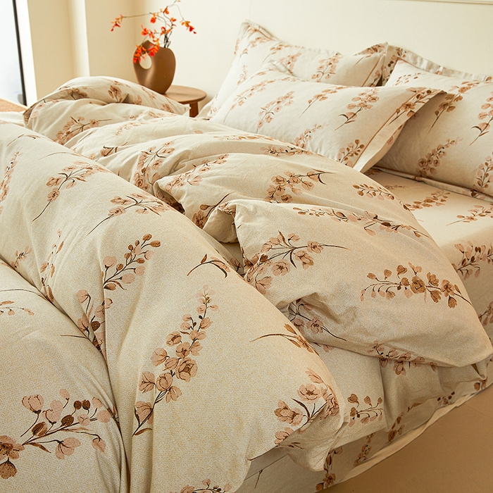 名优家纺 2025新款全棉纯棉磨毛数码印花四件套 静婉-咖