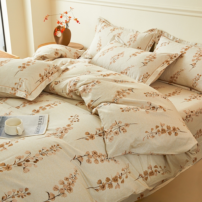 91家纺网 家纺一手货源 找家纺 名优家纺 2025新款全棉纯棉磨毛数码印花四件套 静婉-咖