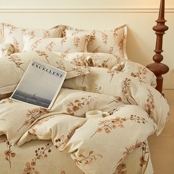 91家纺网 家纺一手货源 找家纺 名优家纺 2025新款全棉纯棉磨毛数码印花四件套 静婉-咖