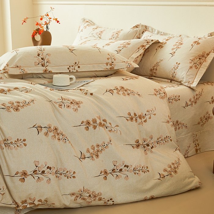 91家纺网 家纺一手货源 找家纺 名优家纺 2025新款全棉纯棉磨毛数码印花四件套 静婉-咖