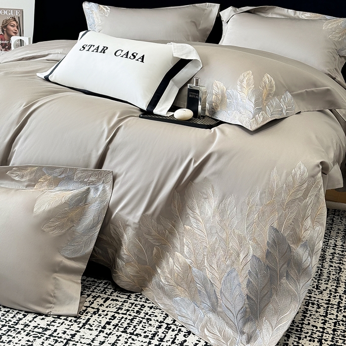 91家纺网 家纺一手货源 找家纺 星蕴家纺 2025新款长绒棉四件套 绅士灰