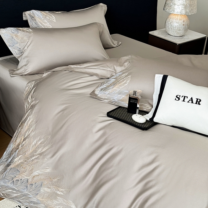 91家纺网 家纺一手货源 找家纺 星蕴家纺 2025新款长绒棉四件套 绅士灰