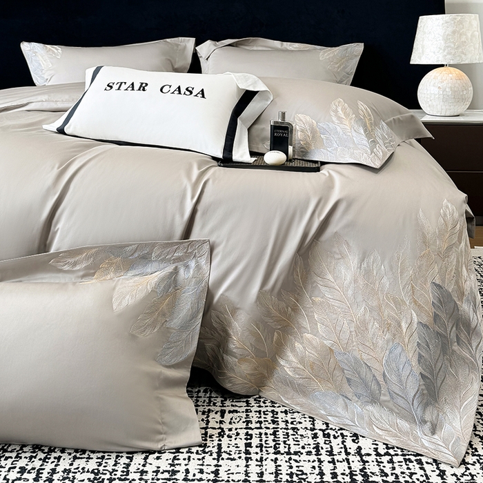 91家纺网 家纺一手货源 找家纺 星蕴家纺 2025新款长绒棉四件套 绅士灰