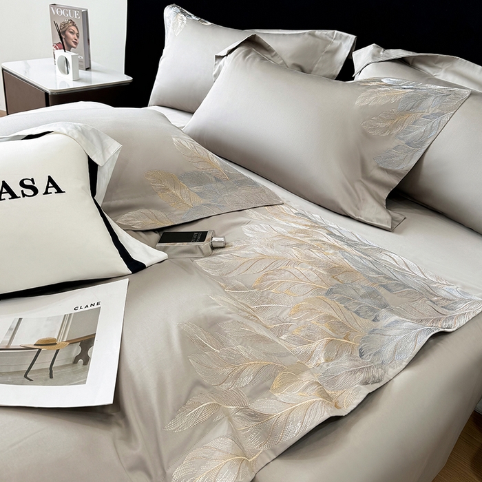 91家纺网 家纺一手货源 找家纺 星蕴家纺 2025新款长绒棉四件套 绅士灰