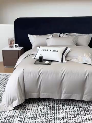 91家纺网 家纺一手货源 找家纺 星蕴家纺 2025新款长绒棉四件套 绅士灰