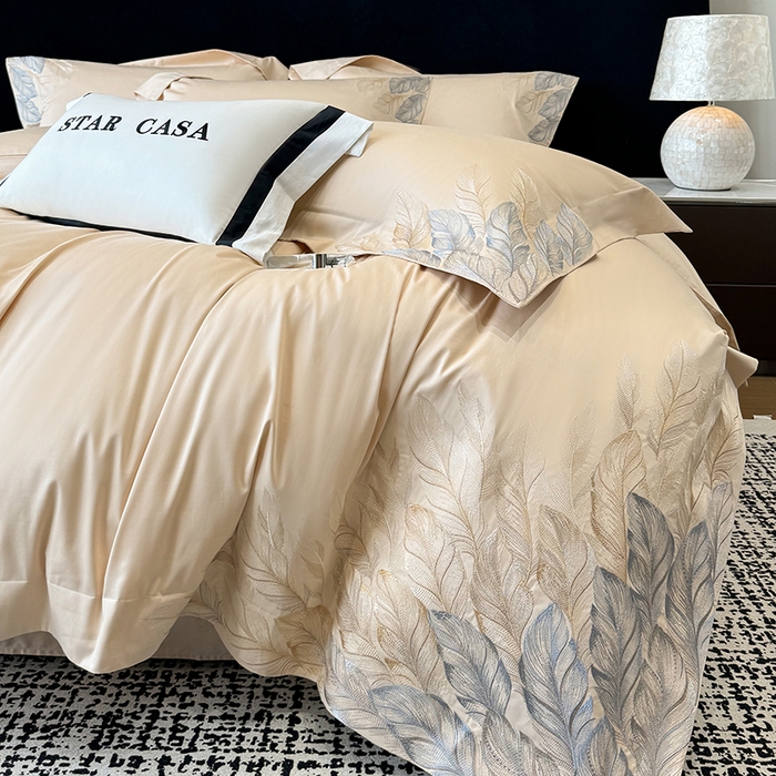 91家纺网 家纺一手货源 找家纺 星蕴家纺 2025新款长绒棉四件套 香槟色