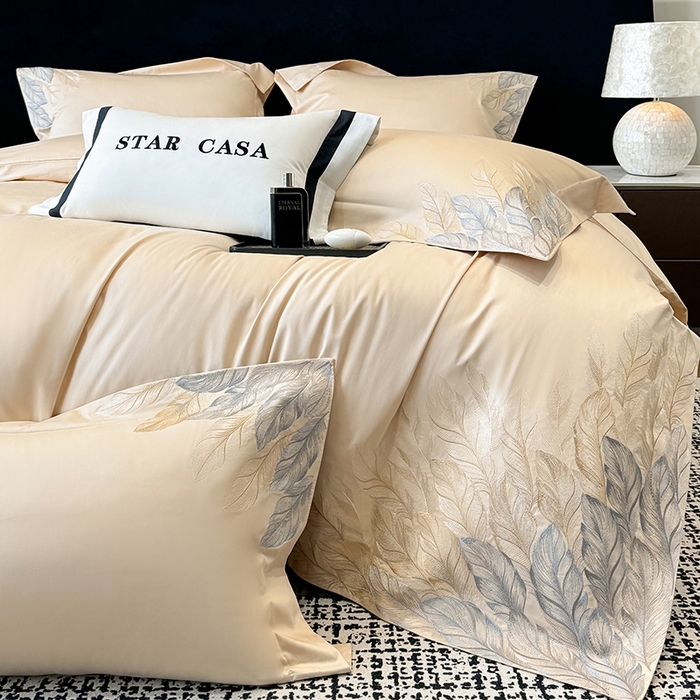 91家纺网 家纺一手货源 找家纺 星蕴家纺 2025新款长绒棉四件套 香槟色