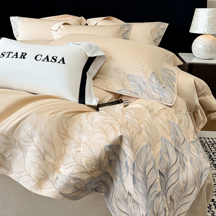 91家纺网 家纺一手货源 找家纺 星蕴家纺 2025新款长绒棉四件套 香槟色