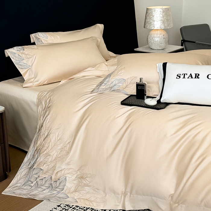 91家纺网 家纺一手货源 找家纺 星蕴家纺 2025新款长绒棉四件套 香槟色