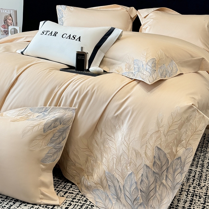 91家纺网 家纺一手货源 找家纺 星蕴家纺 2025新款长绒棉四件套 香槟色