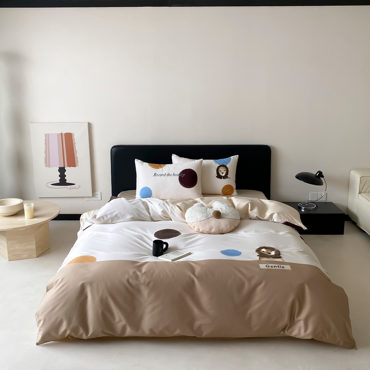 （总）初拾 2025新款100s全棉治愈系卡通四件套-波点小柴（会员减20）