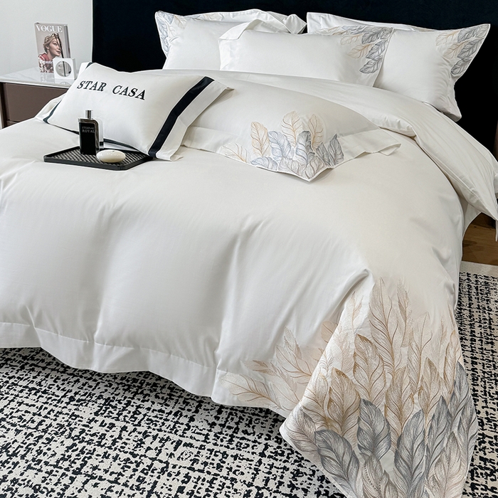 91家纺网 家纺一手货源 找家纺 星蕴家纺 2025新款长绒棉四件套 象牙白