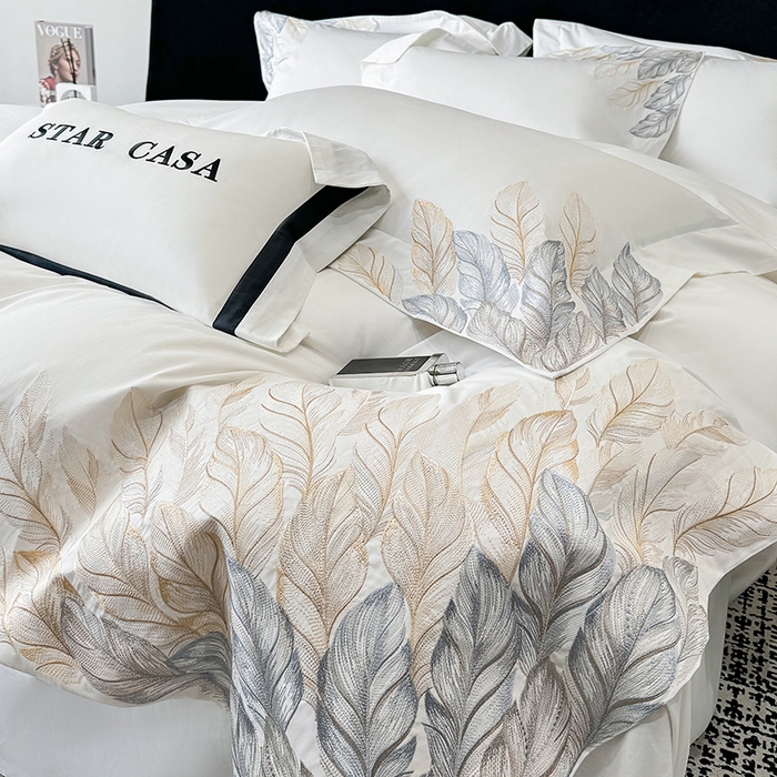 91家纺网 家纺一手货源 找家纺 星蕴家纺 2025新款长绒棉四件套 象牙白