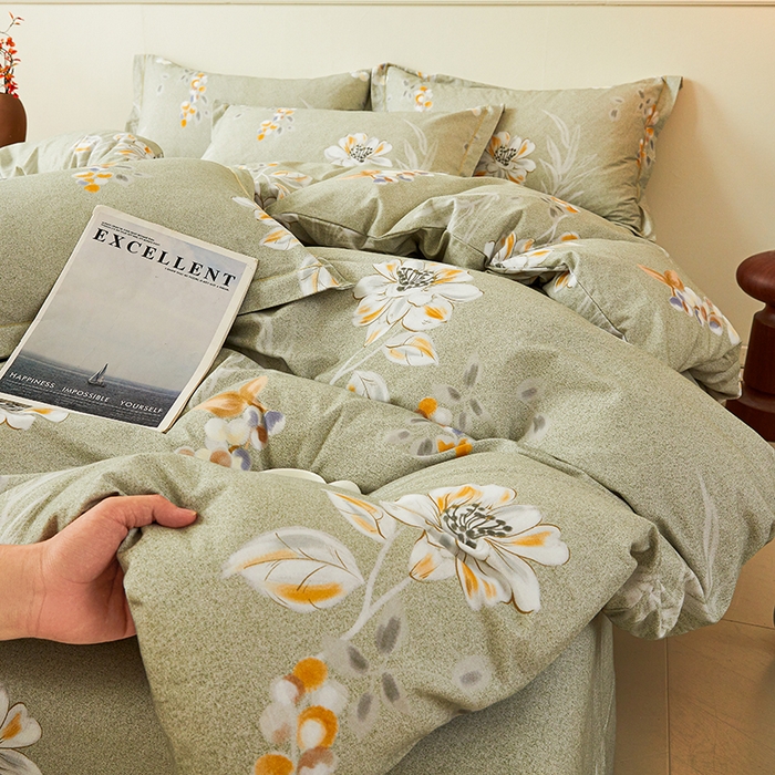 91家纺网 家纺一手货源 找家纺 名优家纺 2025新款全棉纯棉磨毛数码印花单被套单品被套被套单件 芙语-绿