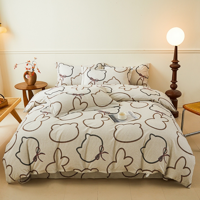 名优家纺 2025新款全棉纯棉磨毛数码印花单被套单品被套被套单件 萌团-咖