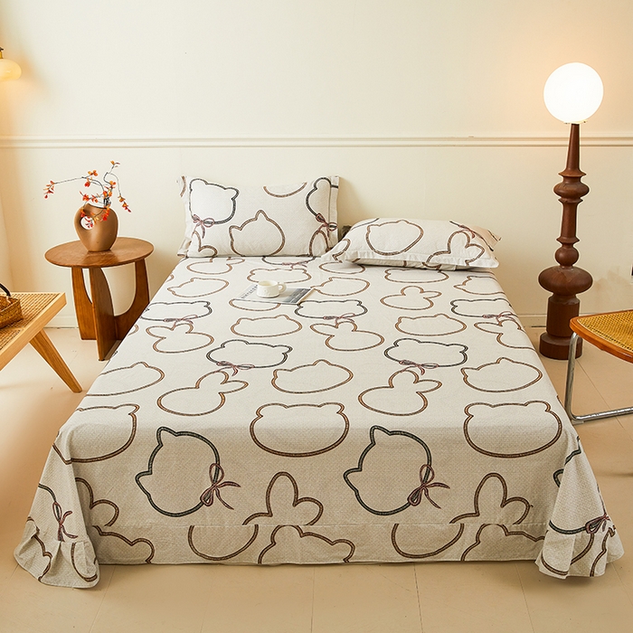 名优家纺 2025新款全棉纯棉磨毛数码印花单床单单品床单床单单件 萌团-咖