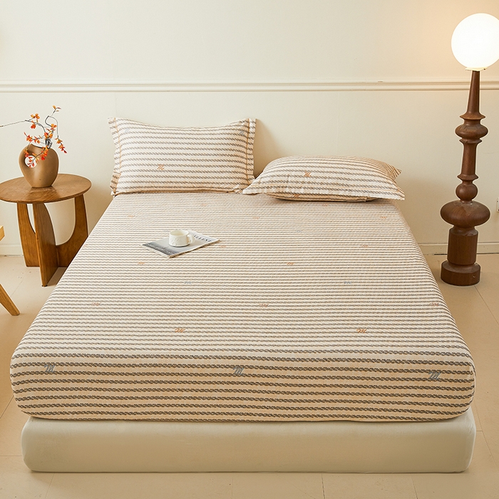 名优家纺 2025新款全棉纯棉磨毛数码印花单床笠单品床笠床笠单件 古里-咖