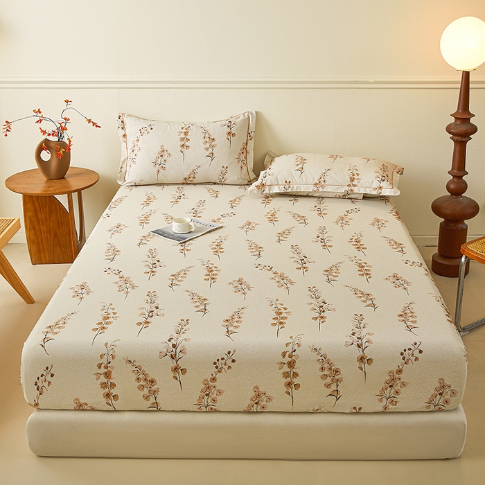 名优家纺 2025新款全棉纯棉磨毛数码印花单床笠单品床笠床笠单件 静婉-咖