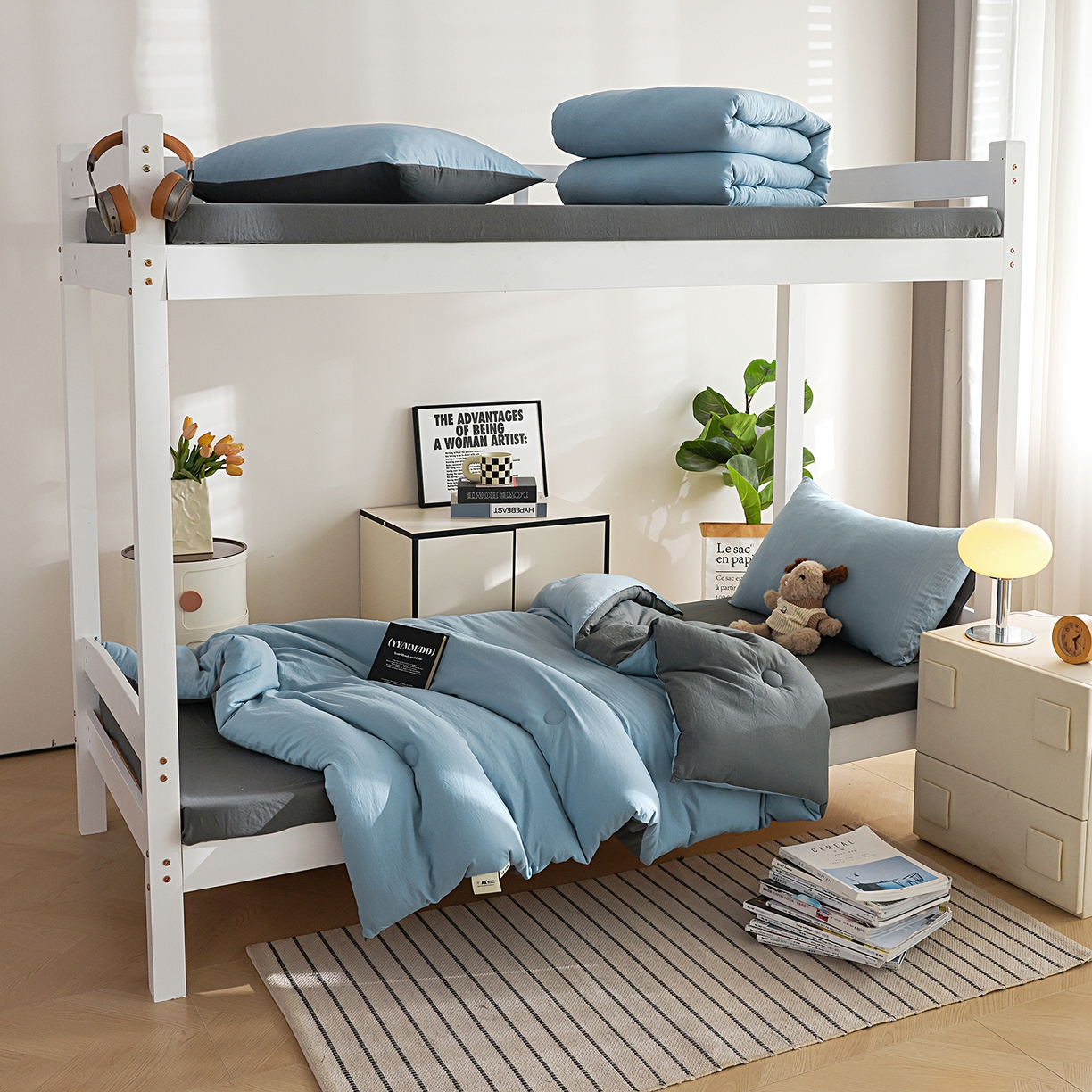 91家纺网 家纺一手货源 找家纺 益多眠 2026新款双拼云朵被被子被芯 双拼系列-天蓝+深灰