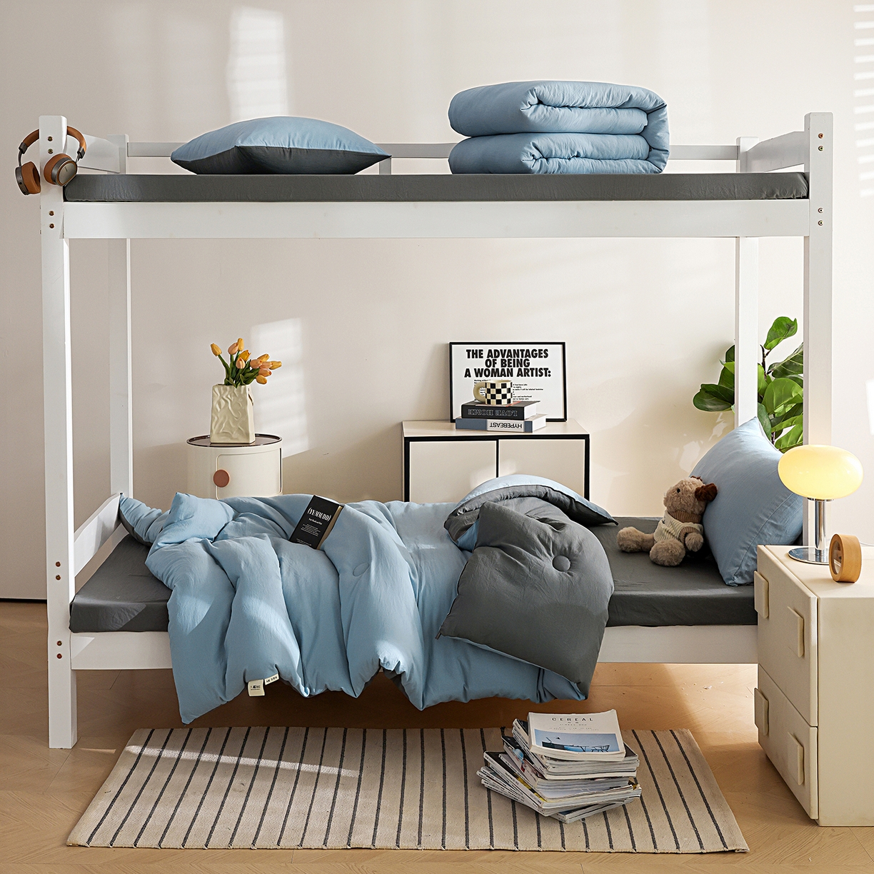 91家纺网 家纺一手货源 找家纺 益多眠 2026新款双拼云朵被被子被芯 双拼系列-天蓝+深灰