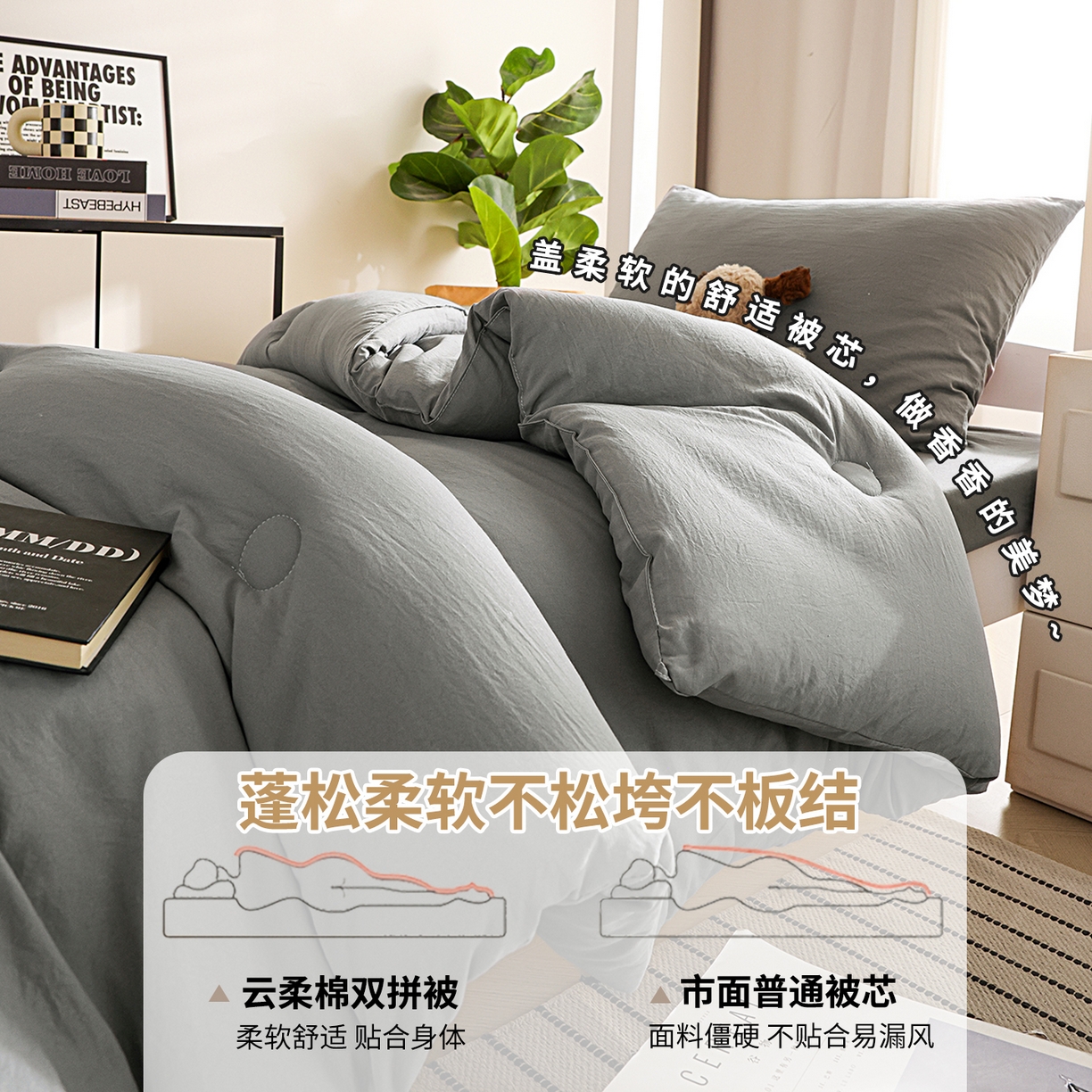 91家纺网 家纺一手货源 找家纺 益多眠 2026新款双拼云朵被被子被芯 双拼系列-烟灰