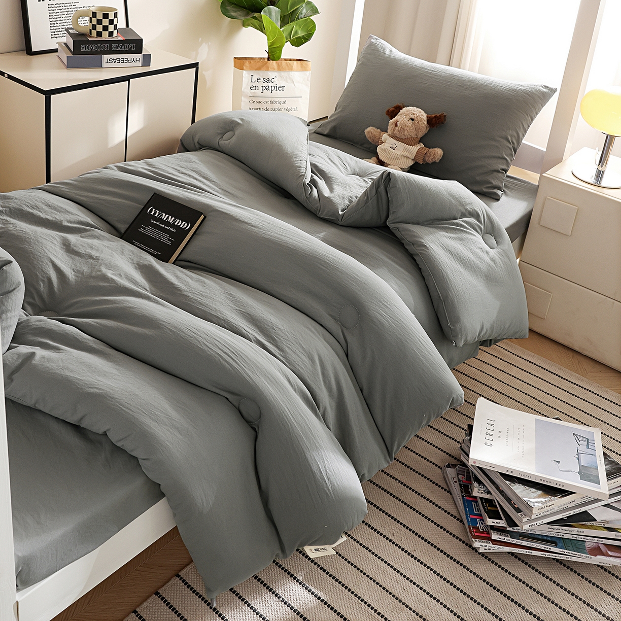 91家纺网 家纺一手货源 找家纺 益多眠 2026新款双拼云朵被被子被芯 双拼系列-烟灰