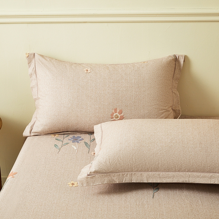 名优家纺 2025新款100%全棉纯棉磨毛数码印花枕套单品枕套单件单枕套 沐颜-咖