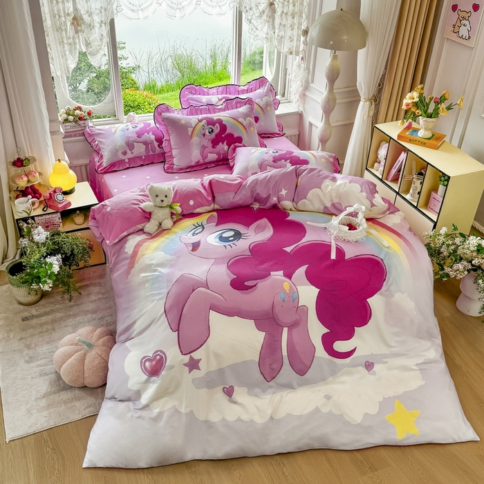 91家纺网 家纺一手货源 找家纺 馨语家居 2025新款A类全棉3D大版印花四件套 彩虹碧琪