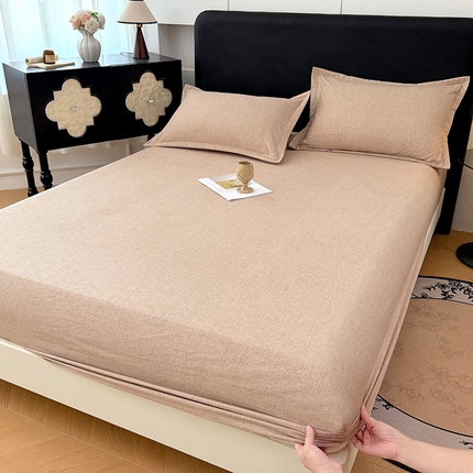 91家纺网 家纺一手货源 找家纺 （总）圣比熊 2025新款原麻床笠机洗家用防滑透气四季款床罩床垫床单保护套