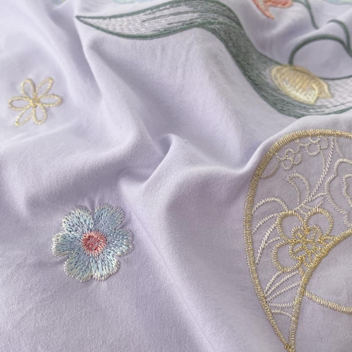 91家纺网 家纺一手货源 找家纺 ab家纺 2025新款水洗棉绣花四件套-铃兰语 铃兰语  香芋紫