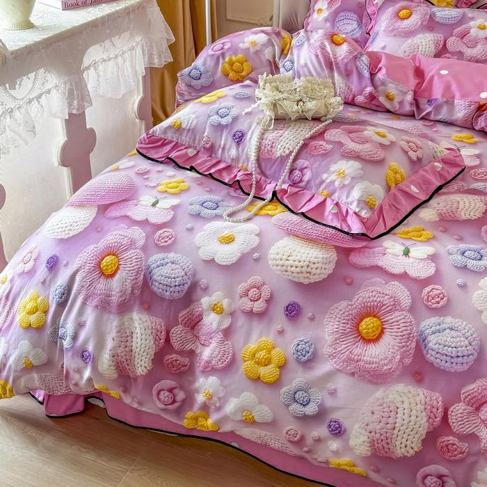 91家纺网 家纺一手货源 找家纺 馨语家居 2025新款A类全棉3D大版印花四件套 一路生花