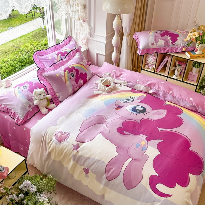 91家纺网 家纺一手货源 找家纺 馨语家居 2025新款A类全棉3D大版印花四件套 彩虹碧琪