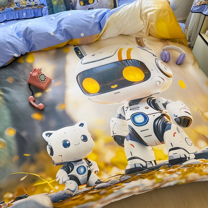 91家纺网 家纺一手货源 找家纺 馨语家居 2025新款A类全棉3D大版印花四件套 未来萌宠