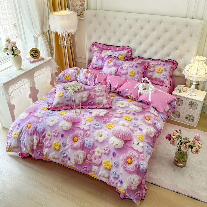 91家纺网 家纺一手货源 找家纺 馨语家居 2025新款A类全棉3D大版印花四件套 一路生花