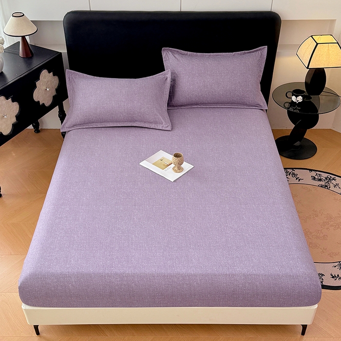 91家纺网 家纺一手货源 找家纺 圣比熊 2025新款原麻床笠机洗家用防滑透气四季款床罩床垫床单保护套 罗兰紫