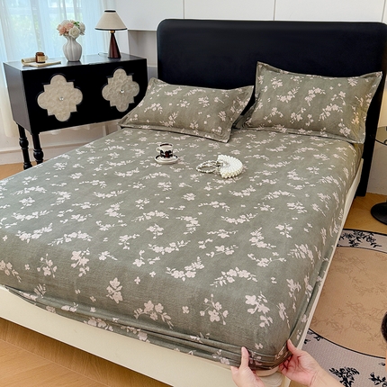 圣比熊 2025新款原麻床笠机洗家用防滑透气四季款床罩床垫床单保护套 曼妙花园