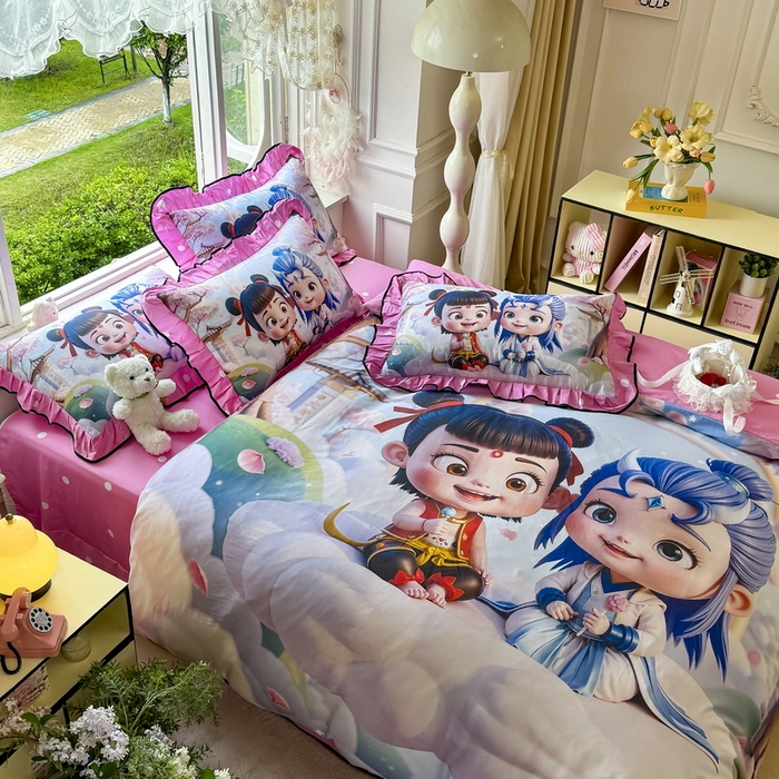 91家纺网 家纺一手货源 找家纺 馨语家居 2025新款A类全棉3D大版印花四件套 腾云哪吒