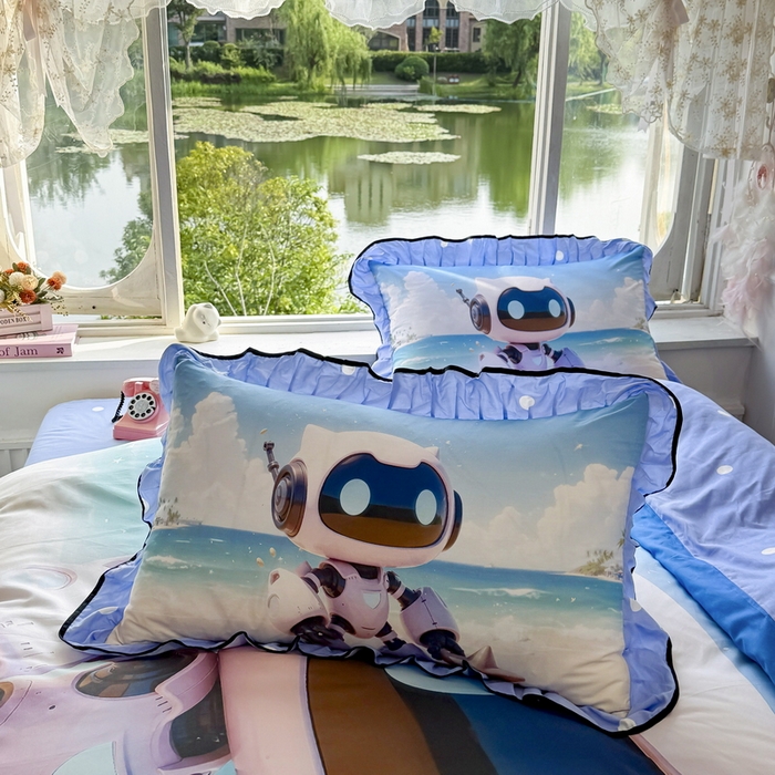 91家纺网 家纺一手货源 找家纺 馨语家居 2025新款A类全棉3D大版印花四件套 海洋机器人