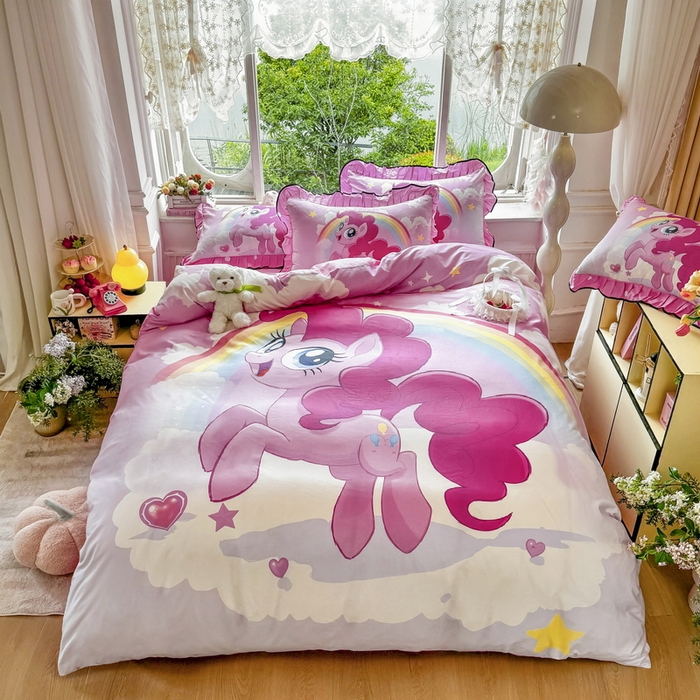 91家纺网 家纺一手货源 找家纺 馨语家居 2025新款A类全棉3D大版印花四件套 彩虹碧琪