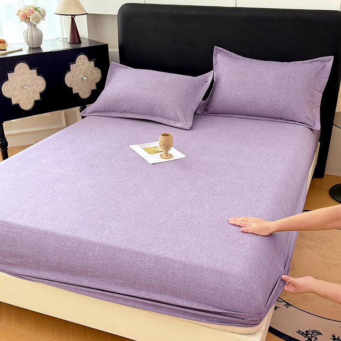 91家纺网 家纺一手货源 找家纺 圣比熊 2025新款原麻床笠机洗家用防滑透气四季款床罩床垫床单保护套 罗兰紫