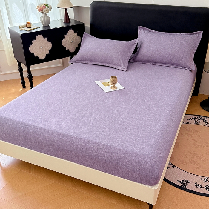 91家纺网 家纺一手货源 找家纺 圣比熊 2025新款原麻床笠机洗家用防滑透气四季款床罩床垫床单保护套 罗兰紫