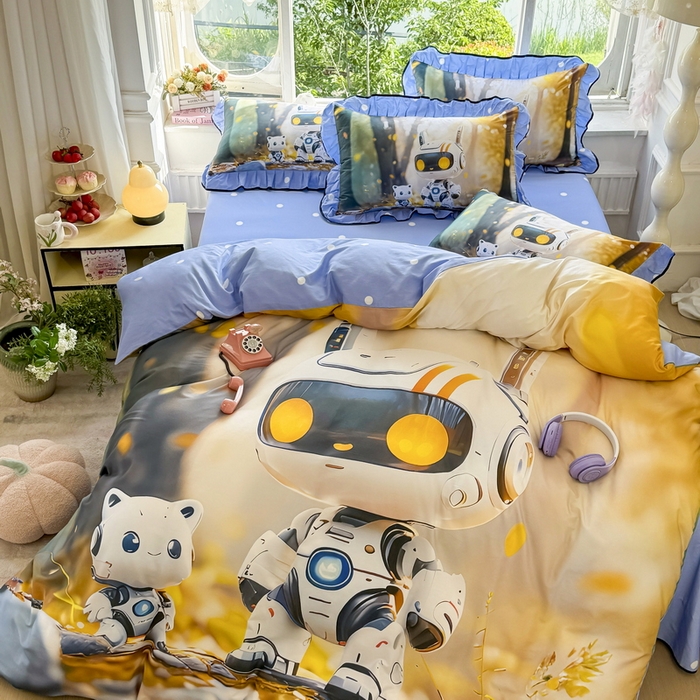 91家纺网 家纺一手货源 找家纺 馨语家居 2025新款A类全棉3D大版印花四件套 未来萌宠