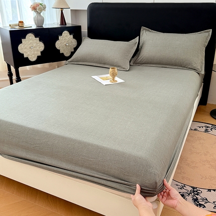 圣比熊 2025新款原麻床笠机洗家用防滑透气四季款床罩床垫床单保护套 云杉绿
