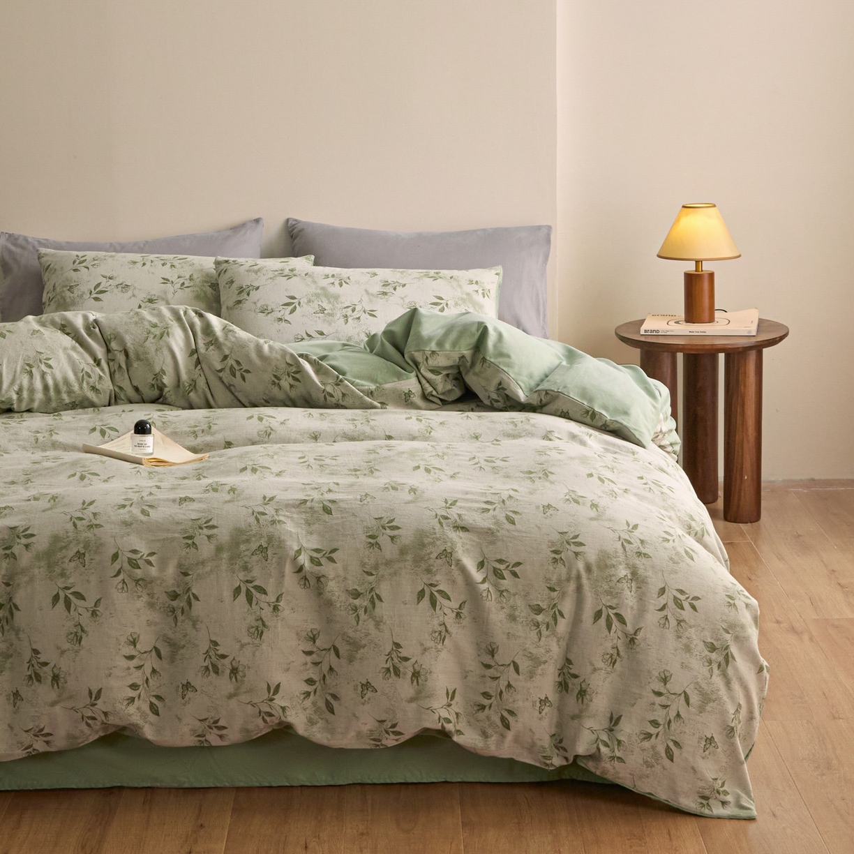 91家纺网 家纺一手货源 找家纺 ab家纺 2025新款全棉提花磨毛四件套-花雨漫漫 花雨漫漫-绿