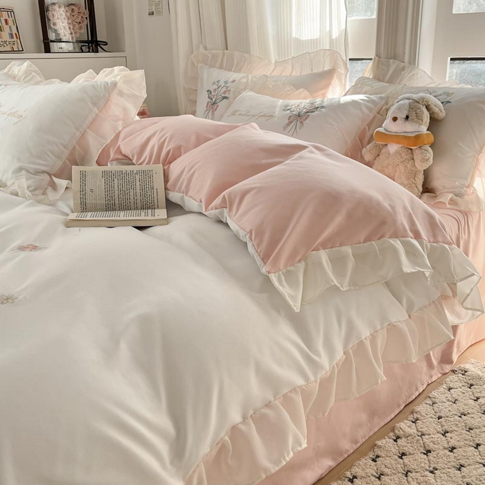 91家纺网 家纺一手货源 找家纺 （总）ab家纺 2025新款水洗棉绣花四件套-铃兰语