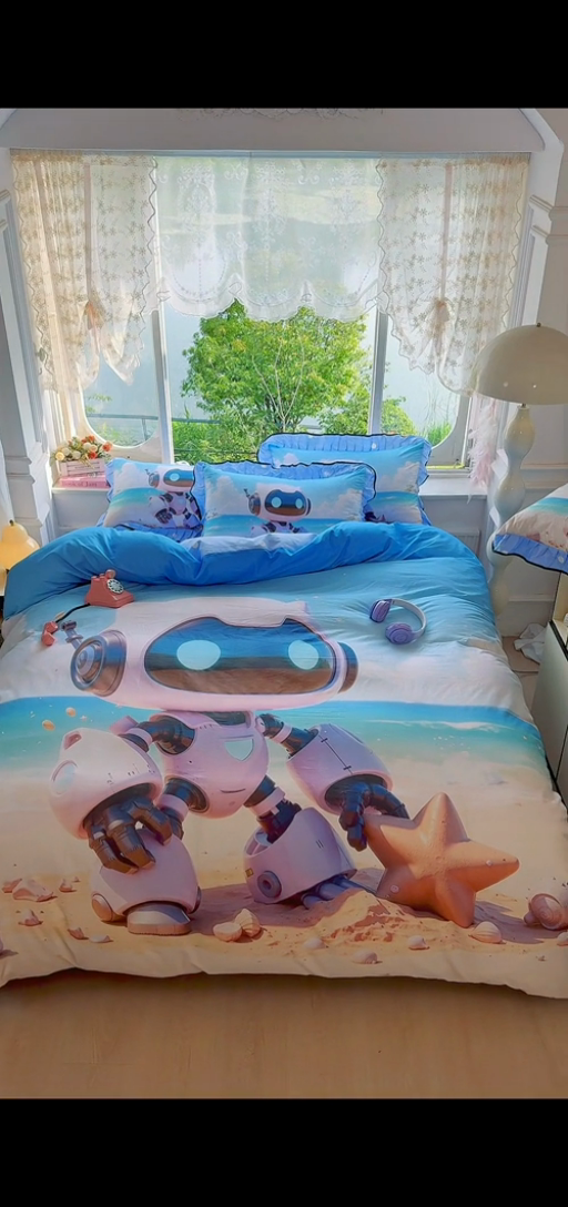 91家纺网 家纺一手货源 找家纺 馨语家居 2025新款A类全棉3D大版印花四件套 海洋机器人