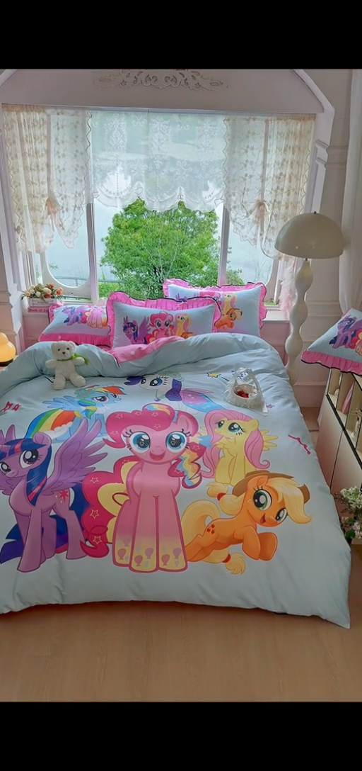 91家纺网 家纺一手货源 找家纺 馨语家居 2025新款A类全棉3D大版印花四件套 小马碧琪