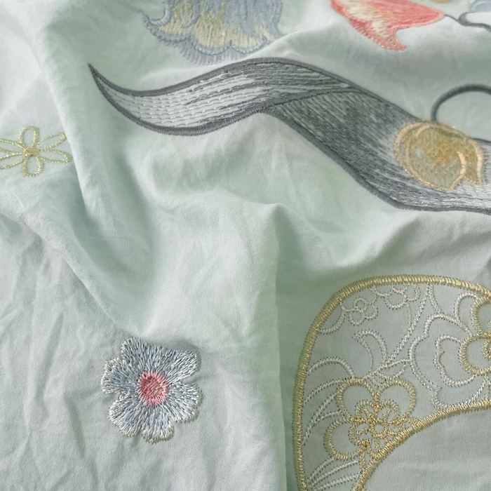 91家纺网 家纺一手货源 找家纺 ab家纺 2025新款水洗棉绣花四件套-铃兰语 铃兰语 水绿