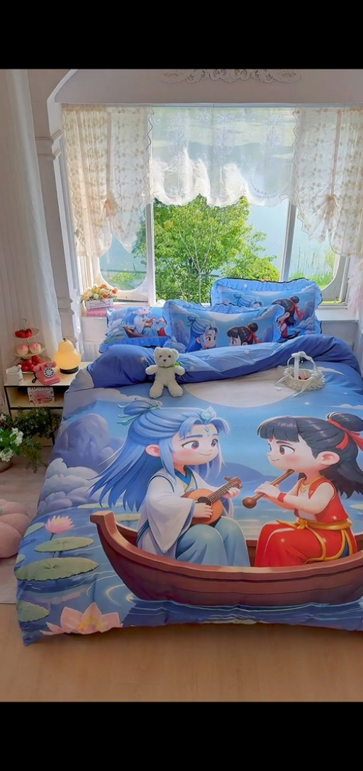 91家纺网 家纺一手货源 找家纺 馨语家居 2025新款A类全棉3D大版印花四件套 漂流哪吒