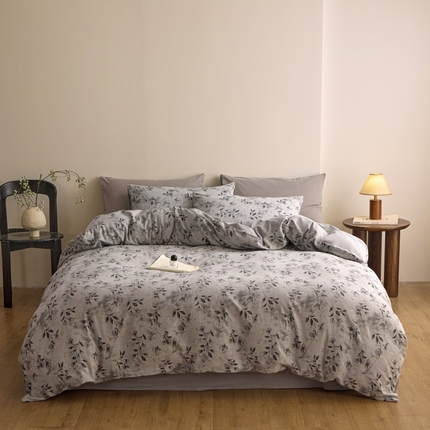 ab家纺 2025新款全棉提花磨毛四件套-花雨漫漫 花雨漫漫-黑